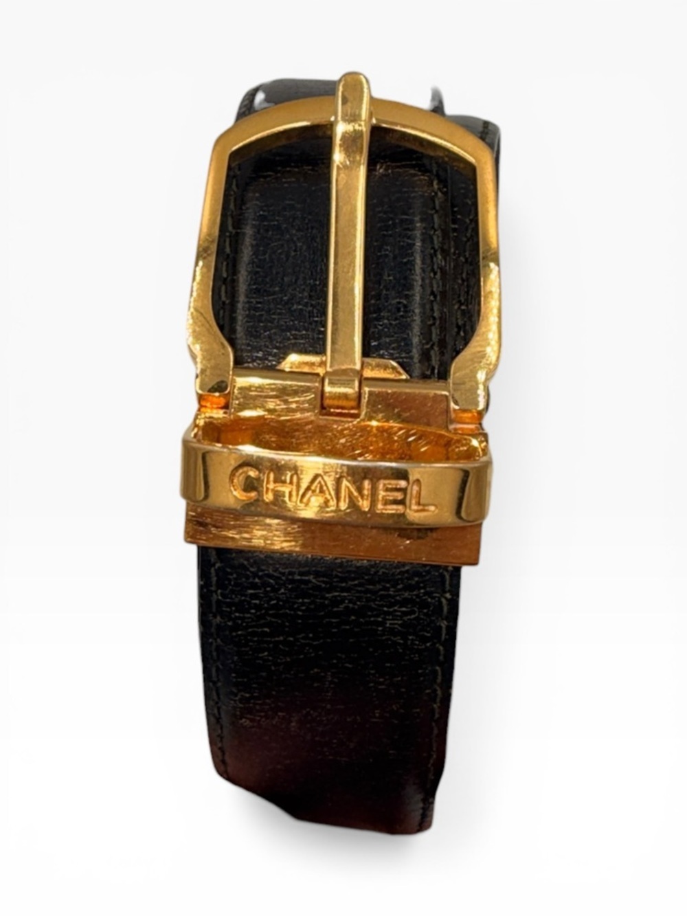 Chanel Black Leather Belt Gold Buckle Logo Waist Belt Authenticated - Picture 8 of 16